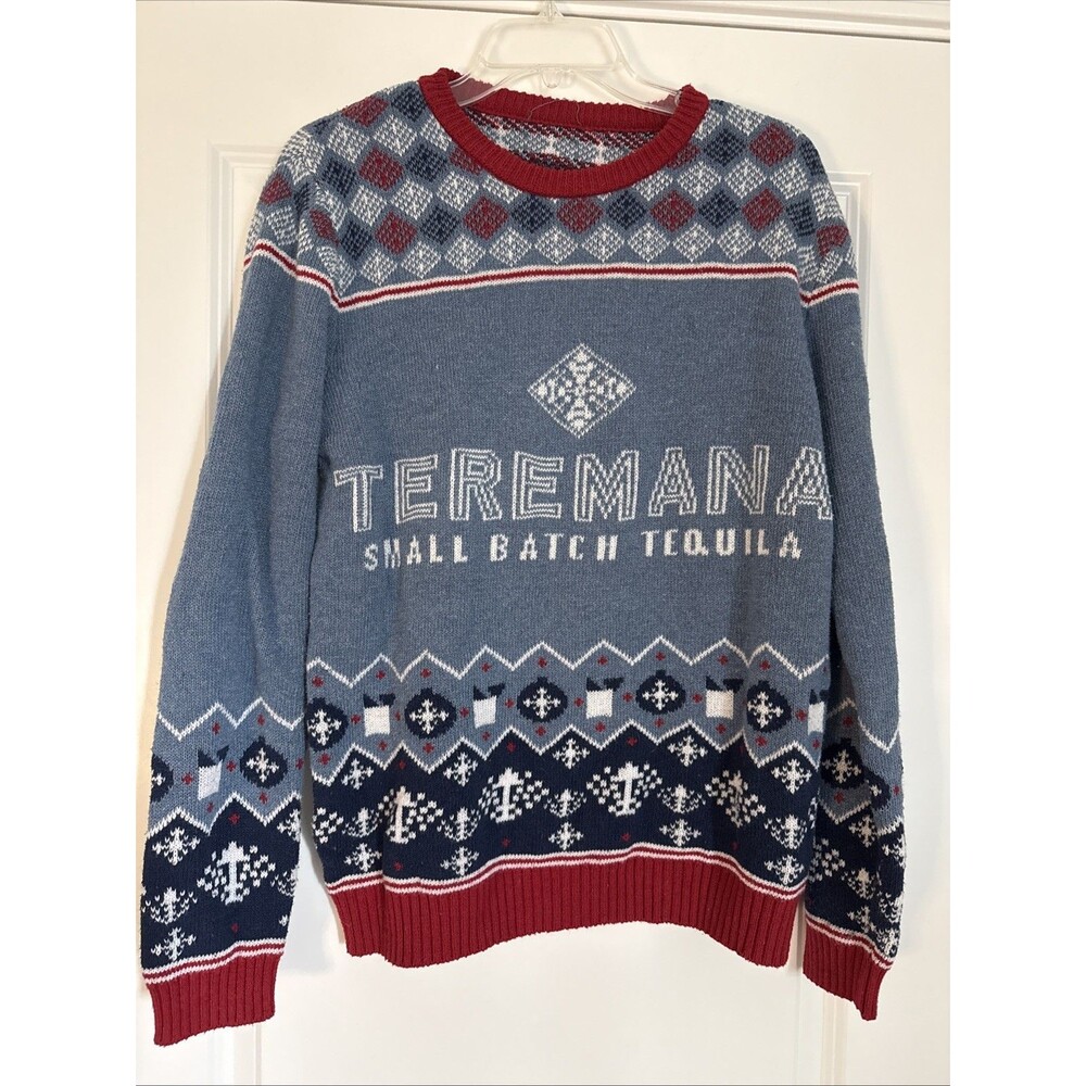 Teremana Tequila Ugly Christmas Sweater Blue Red MEDIUM Share the Mana